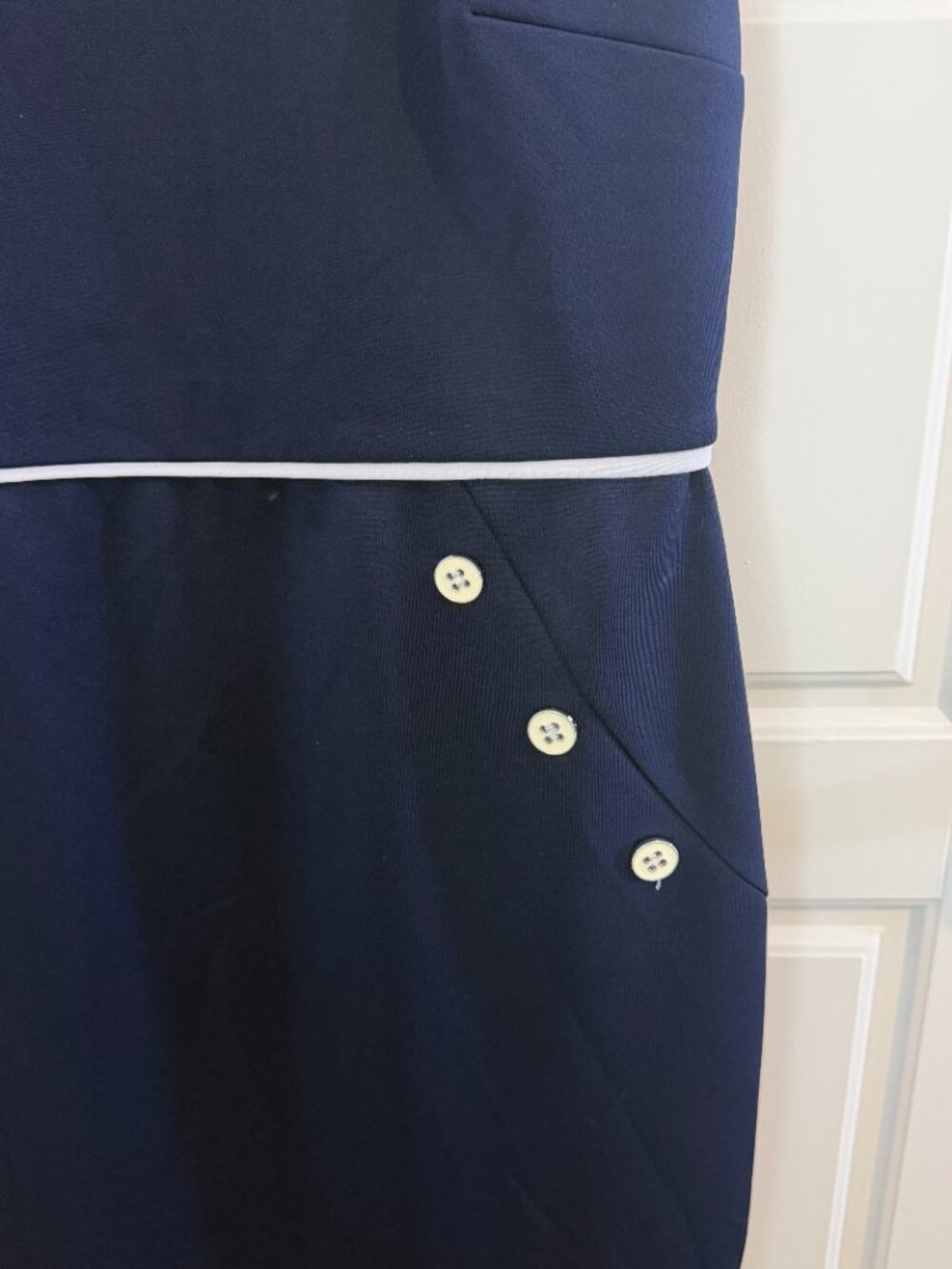 Enfocus Studio Navy Sheath Dress White Trim Nautical Button Detail Size 8 - Picture 2 of 7